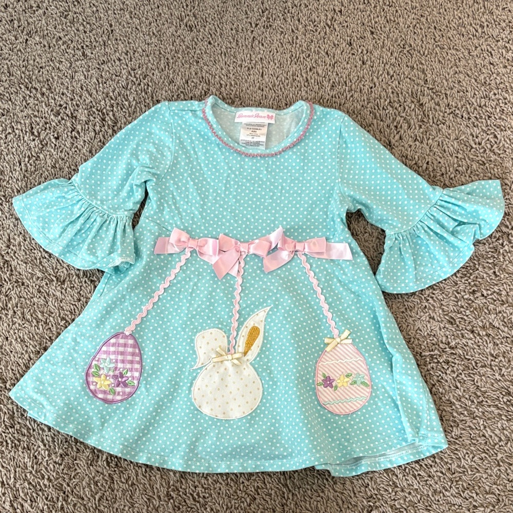 Aqua Polka Dot Easter Dress 3T